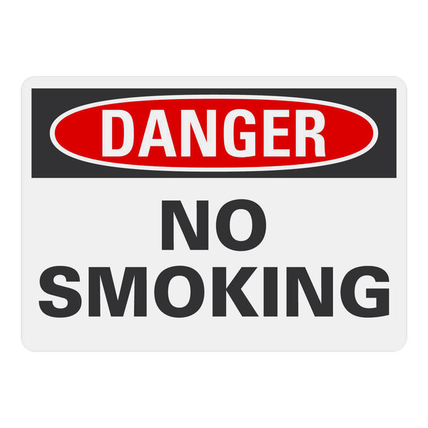 A white rectangular plastic sign with red and black text reading "Danger / No Smoking"