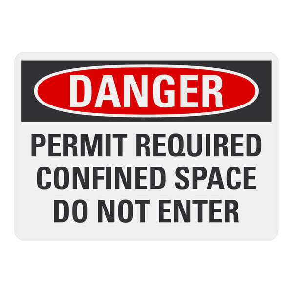 A white Lavex safety label with black text that says "Danger / Permit Required / Confined Space / Do Not Enter"