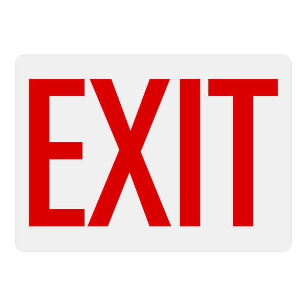 A white rectangular sign with red text that says "Exit"