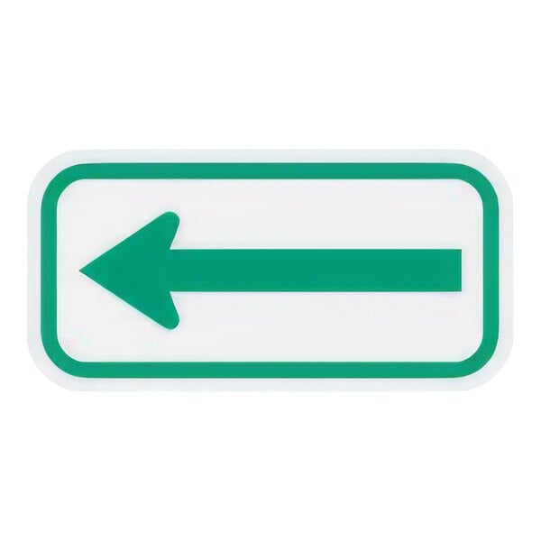 A white sign with a green arrow pointing to the right.