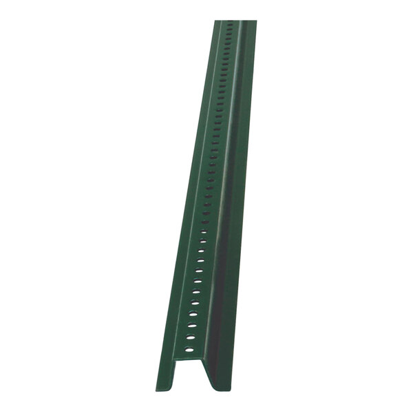 A green enamel steel U-channel post with holes.