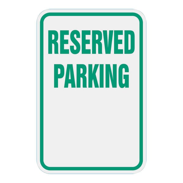 A white and green Lavex reserved parking sign with green text.