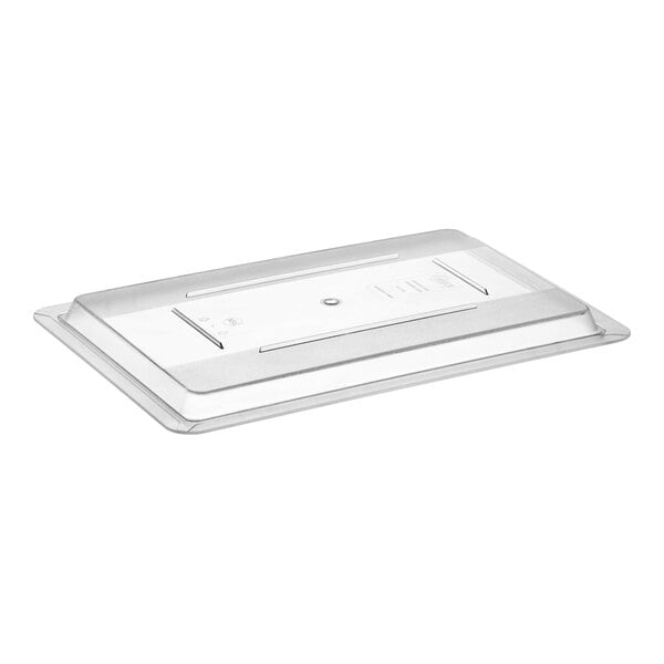 A clear polycarbonate lid on a white rectangular tray.