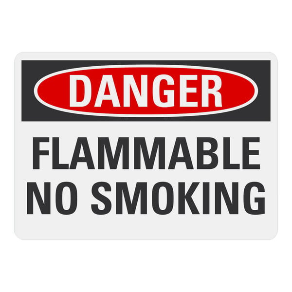 A Lavex safety label with black text that says "Danger Flammable No Smoking" in a red circle.