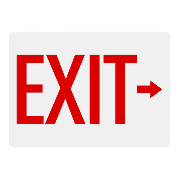 A white sign with red text reading "Exit" and a right arrow.