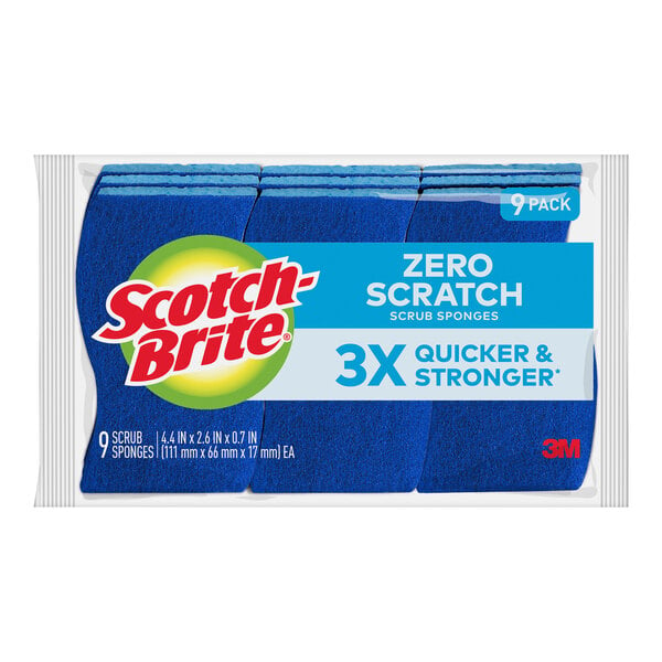 A pack of blue Scotch-Brite Zero Scratch scrub sponges.