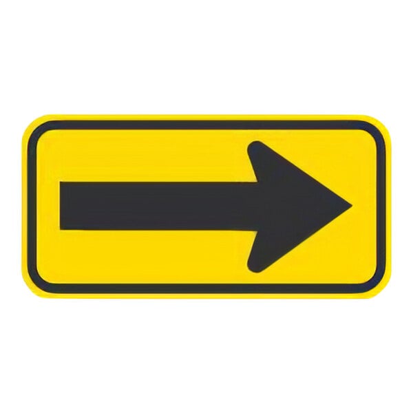 A yellow sign with a black arrow pointing right.