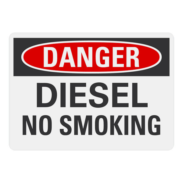 A white rectangular aluminum safety sign with red and white text that says "Danger Diesel No Smoking."