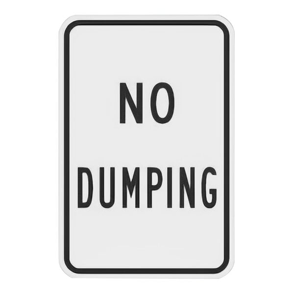 A white rectangular Lavex "No Dumping" sign with black text.