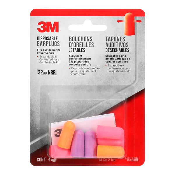 A package of 3M multicolor disposable foam earplugs.