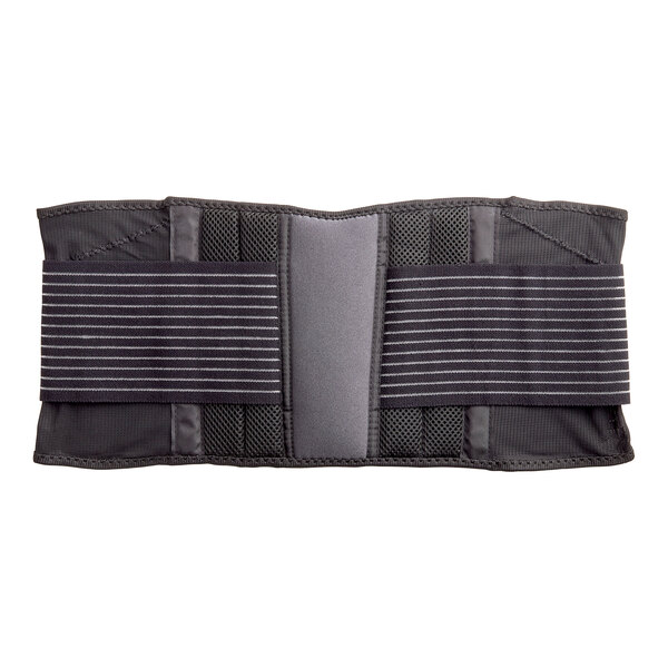 A black 3M Futuro back support belt with gray and white stripes.