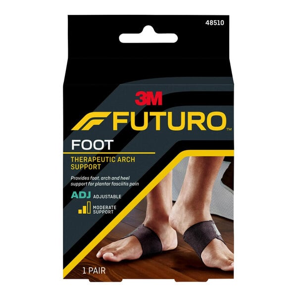 A box of 3M Futuro Adjustable Therapeutic Arch Support with white background.