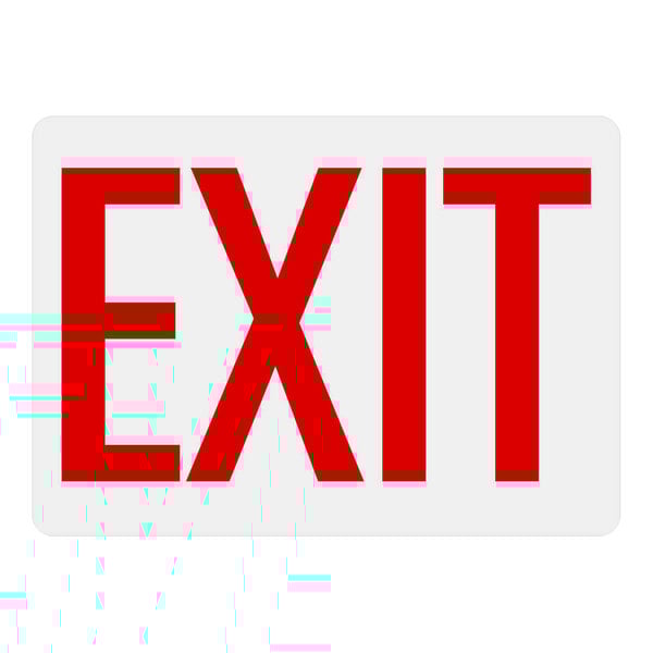 A white rectangular sign with red text reading "Exit"