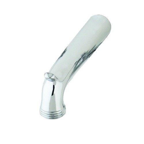 A close-up of a chrome plated T&amp;S faucet spout.
