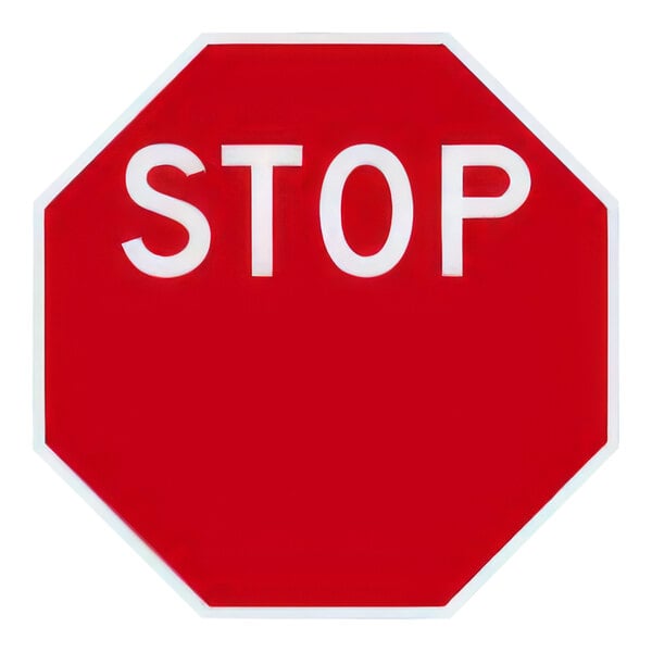 A red rectangular sign with white letters reading "Stop / Blank" on a white background.