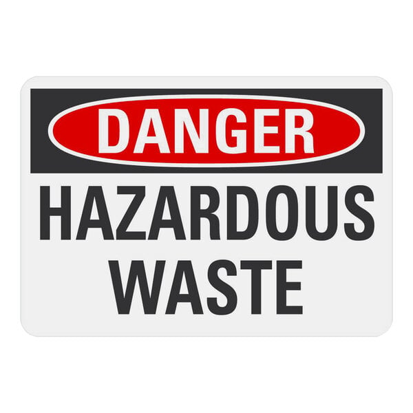 A white rectangular Lavex adhesive safety label with black text reading "Danger Hazardous Waste"