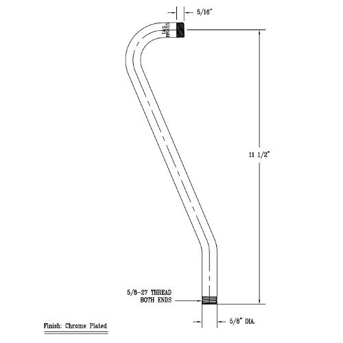 A drawing of a long curved metal nozzle.