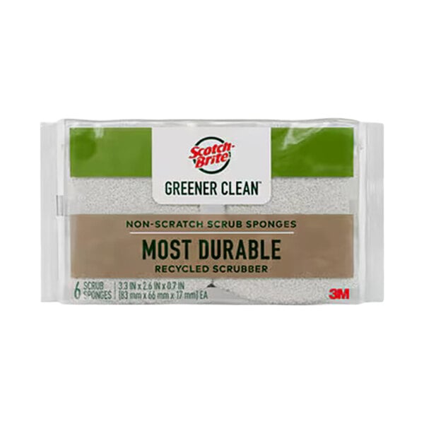 A package of 3M Scotch-Brite Greener Clean non-scratch scrub sponges.