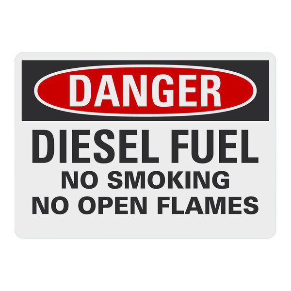 A white rectangular aluminum safety sign with the text "Danger Diesel Fuel No Smoking No Open Flames" in black.