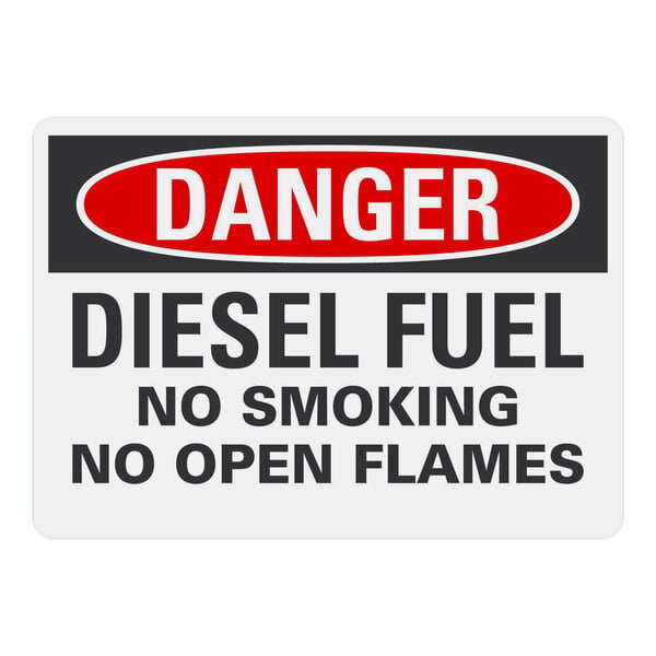 A white Lavex safety label with black text that reads "Danger Diesel Fuel No Smoking No Open Flames" in white and black.