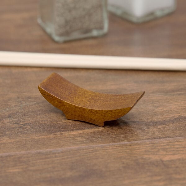 BESTONZON Natural Wood Leaf Shape 6 Pieces Wooden Chopstick Rest Classic Design Restaurants Accessories Brown 