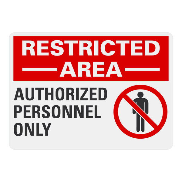 A white Lavex adhesive vinyl safety label with the text "Restricted Area / Authorized Personnel Only" and a symbol.