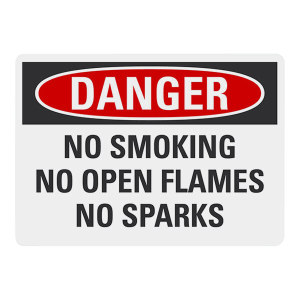 A Lavex plastic safety sign with black text on a white background and a red circle with danger and no smoking symbols.