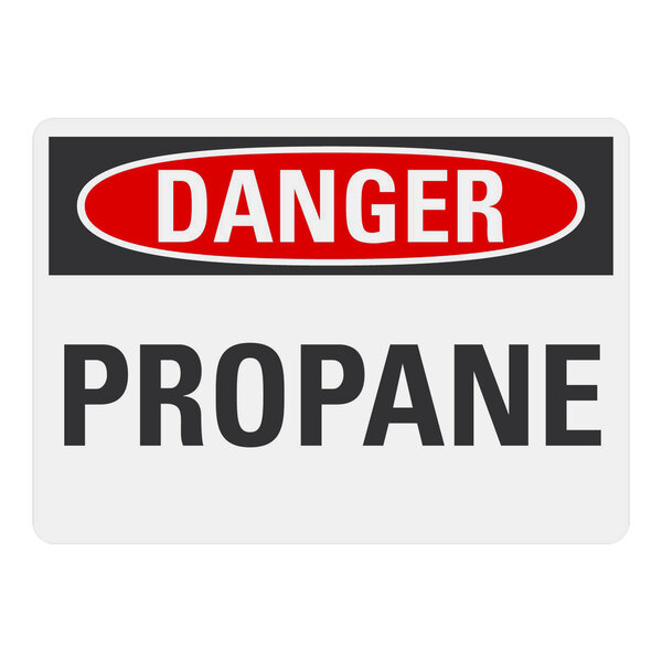 A white rectangular safety label with black text reading "Danger / Propane" 