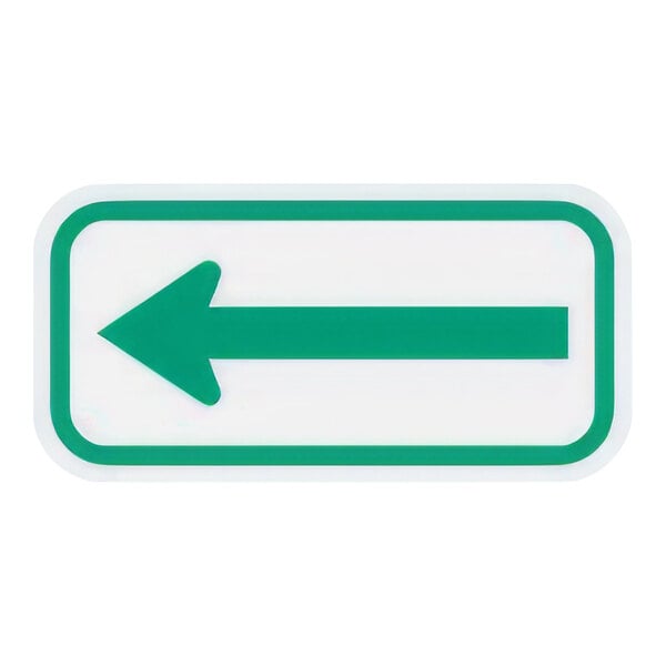 A white rectangular sign with a green arrow pointing to the right.