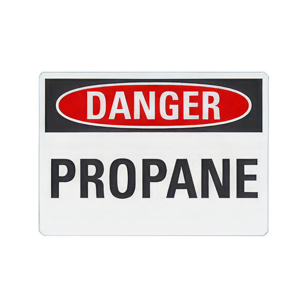A white rectangular sign with red and black text that reads "Danger / Propane" in white letters.