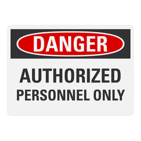 A white rectangular Lavex safety label with red and white text that says "Danger Authorized Personnel Only"