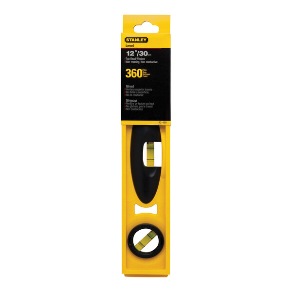 A yellow and black Stanley High-Impact ABS Plastic Level.