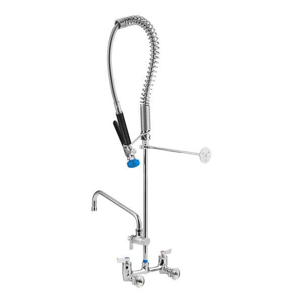 A chrome Fisher pre-rinse faucet with a hose.