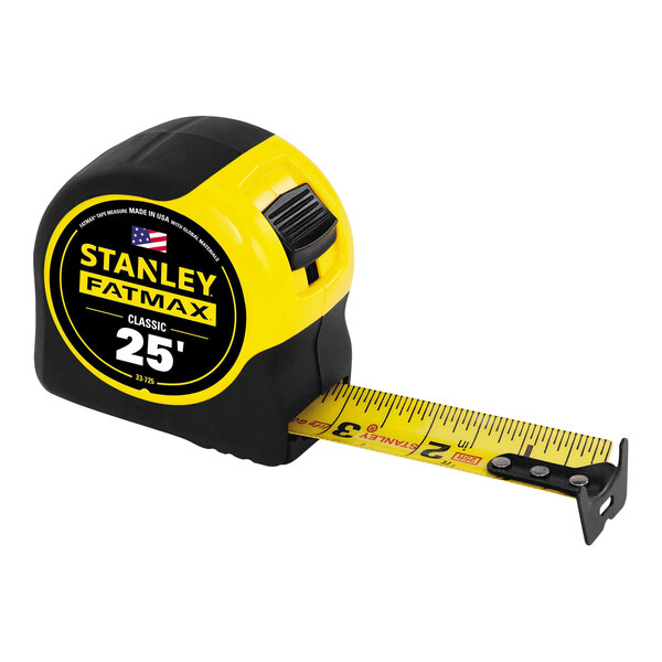 A Stanley FATMAX tape measure with a black and yellow case.