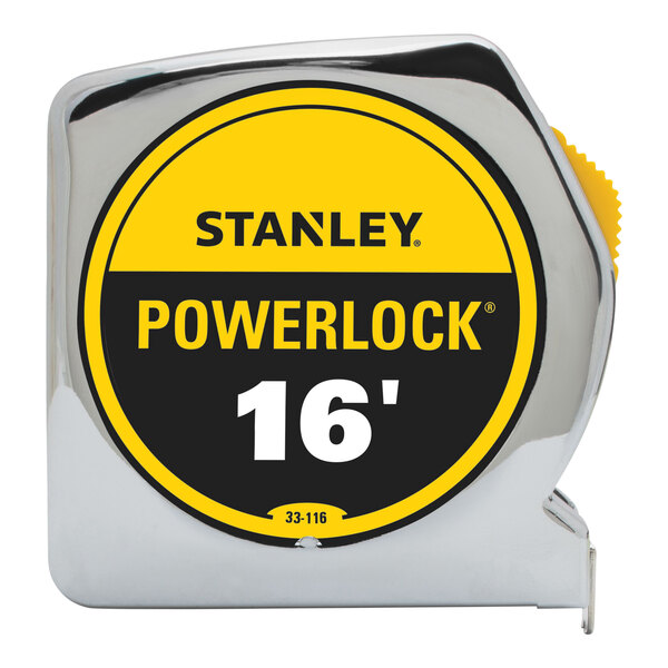 A Stanley PowerLock 16' tape measure on a white background.