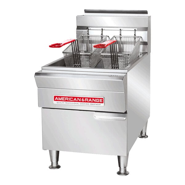 An American Range natural gas countertop fryer on a counter.
