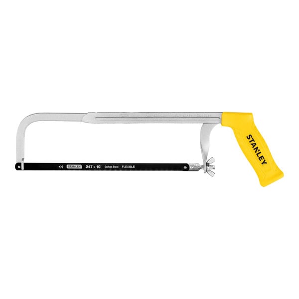 A Stanley hacksaw with a yellow handle.