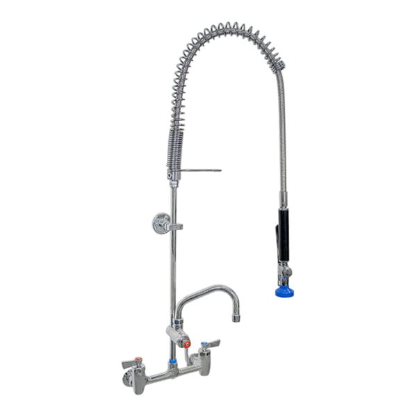 A Fisher stainless steel pre-rinse faucet with a curved hose.