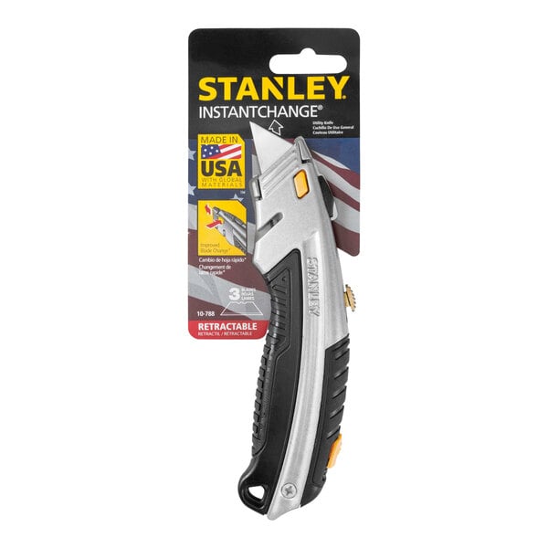 The Stanley InstantChange Retractable Utility Knife in a package on a white background.