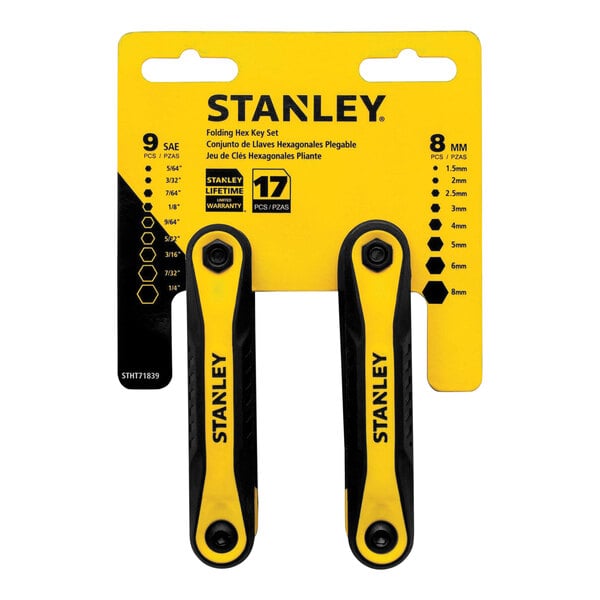 A Stanley yellow and black 2-piece folding hex key set.