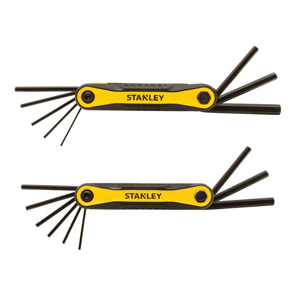 A Stanley 2-piece folding hex key set with black and yellow tools.
