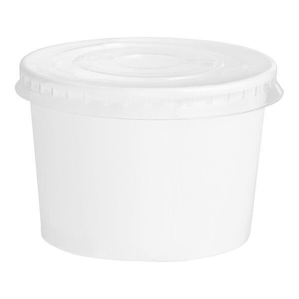 A white Choice paper food container with a flat lid.