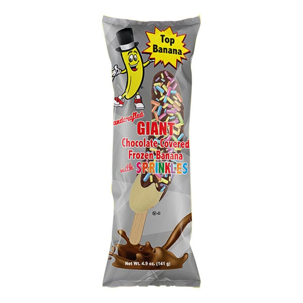 A package of Philadelphia Water Ice Top Banana Giant Chocolate-Covered Frozen Bananas with Sprinkles.