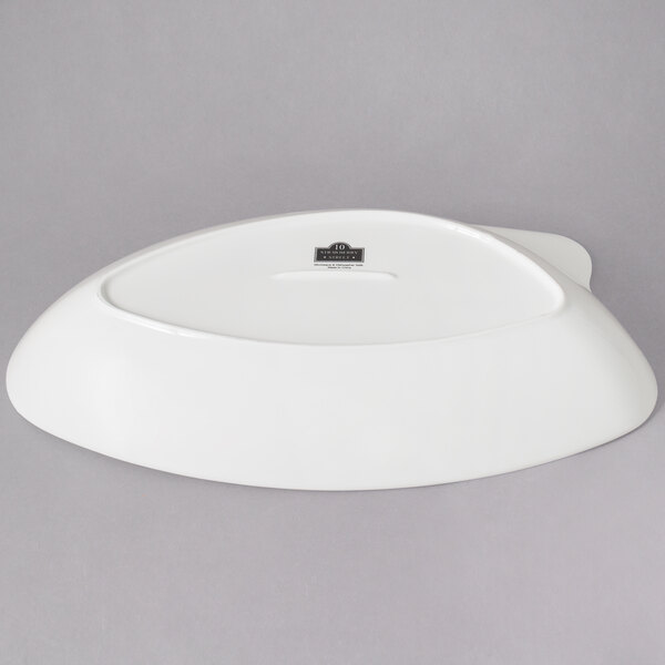 A white bowl with a logo on it.