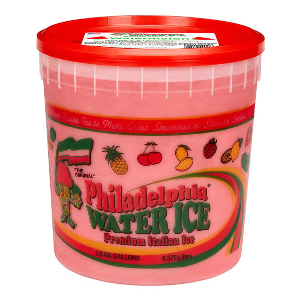 A container of Philadelphia Water Ice Watermelon Italian Ice on a white background.