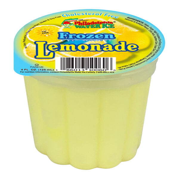 A white Philadelphia Water Ice lemonade cup with a label.