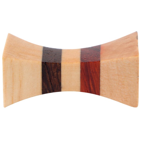 A wooden Town Hourglass with three different colored stripes.