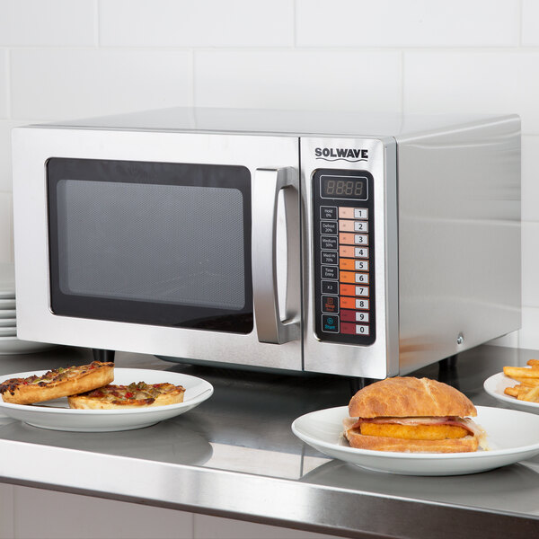 Solwave Stainless Steel Commercial Microwave with Push Button Controls 120V, 1000W