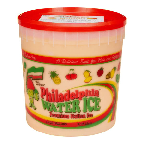 A container of Philadelphia Water Ice Mango on a white background.