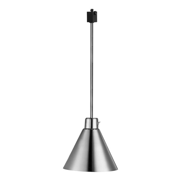 A Hanson stainless steel ceiling mount heat lamp with a track fitting.
